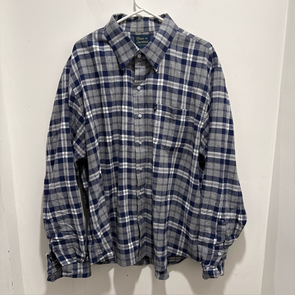 Texas Standard Size 3XL Flannel Button Down Shirt Blue Gray Plaid